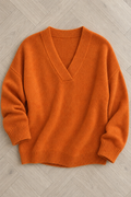 Ribbed Knit V-Neck Sweater — Orange