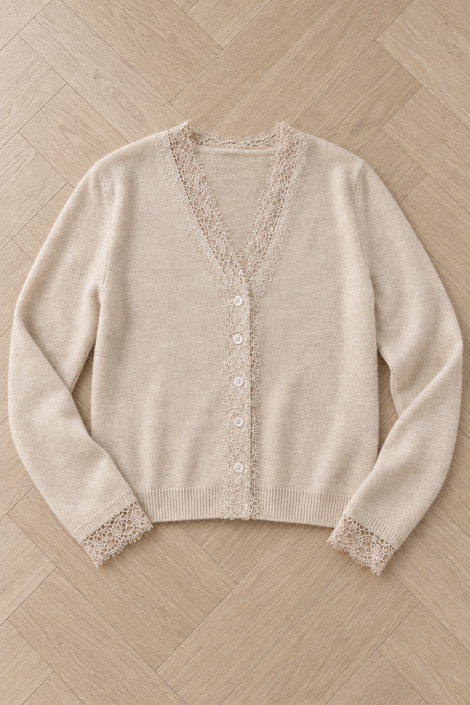 Antonella Lace Cardigan — Khaki