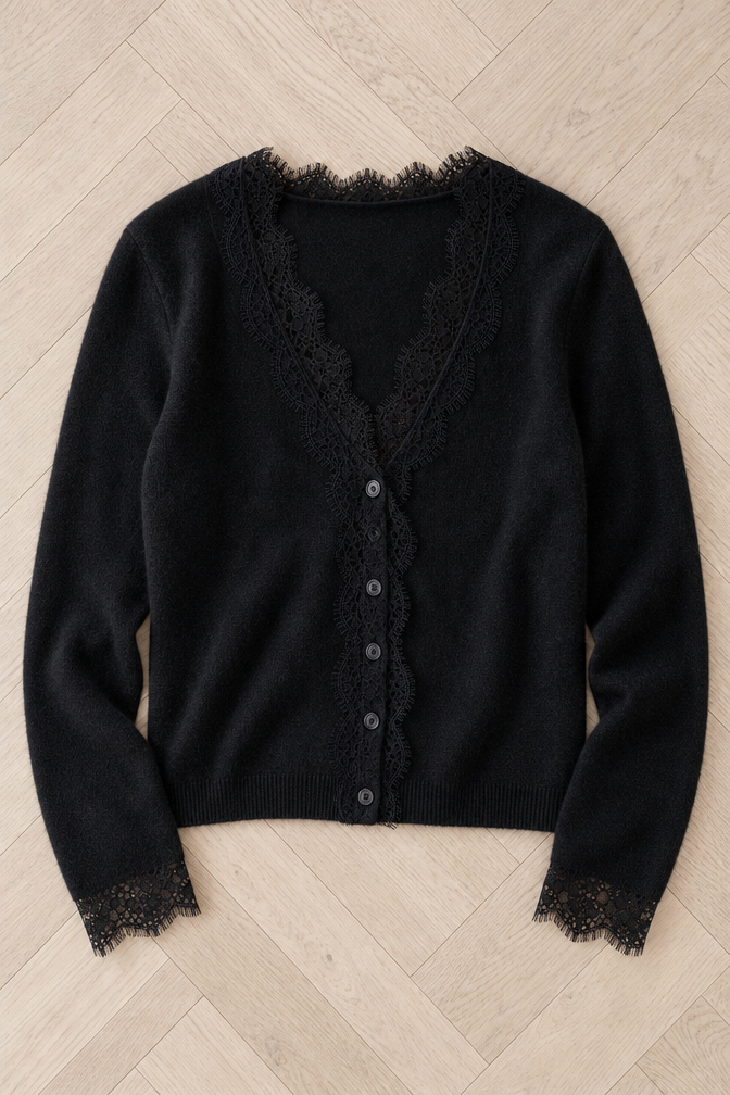 Antonella Lace Cardigan — Black