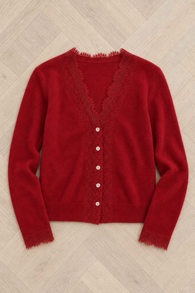 Antonella Lace Cardigan — Red
