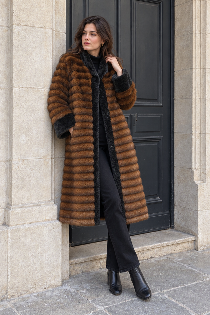 Aveline Faux Mink Coat — Brown