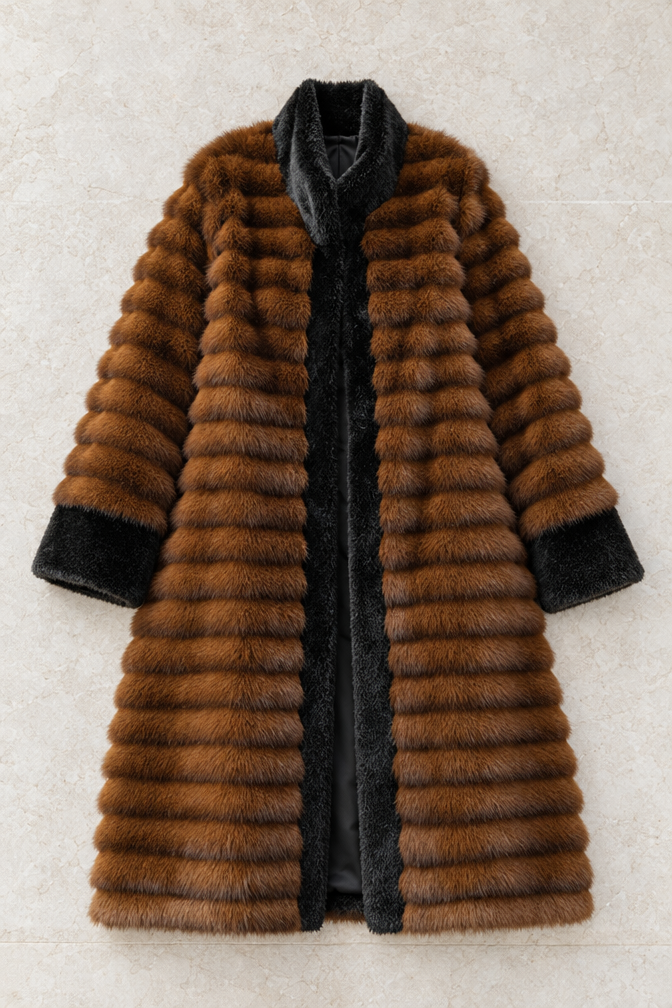 Aveline Faux Mink Coat — Brown