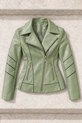 Charlene Leather Jacket — Green Mist