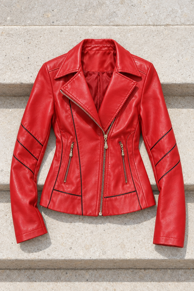 Charlene Leather Jacket — Fire Red