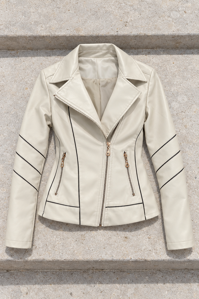 Charlene Leather Jacket — Ivory White