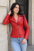 Charlene Leather Jacket — Fire Red