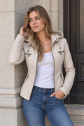 Corinna Leather-Look Jacket — Beige