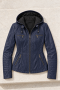 Corinna Leather-Look Jacket — Navy Blue