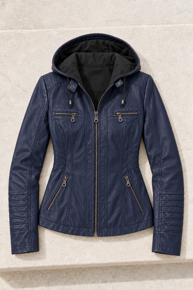 Corinna Leather-Look Jacket — Navy Blue