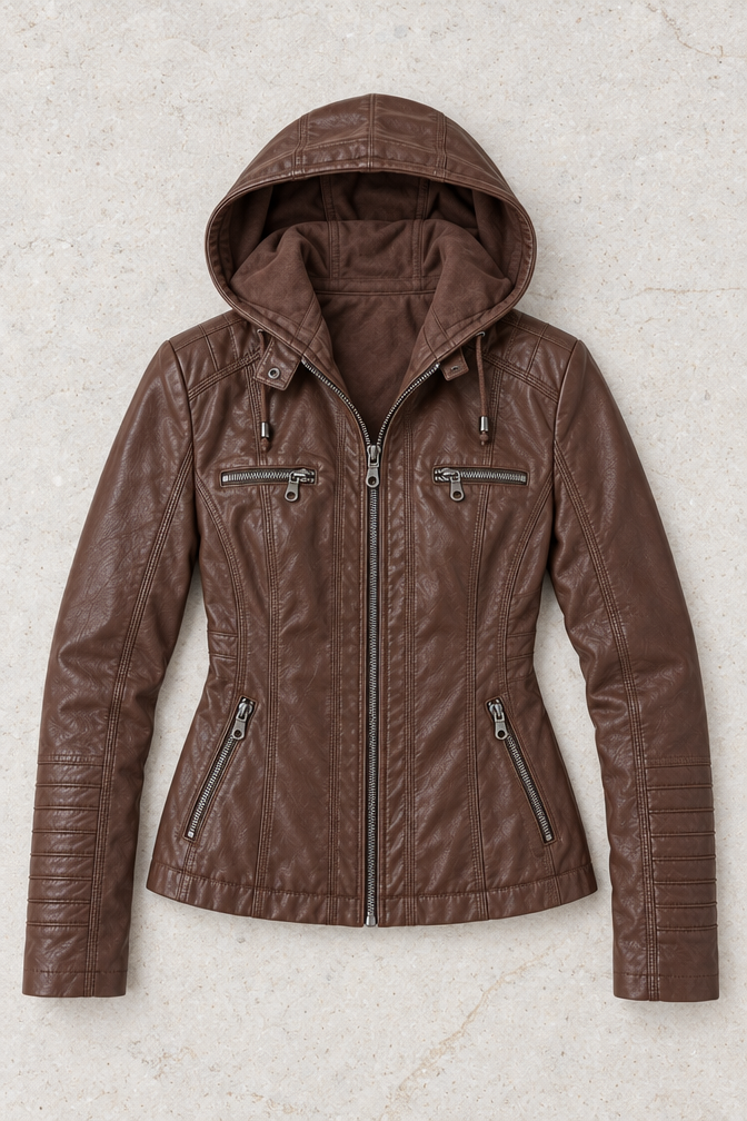 Corinna Leather-Look Jacket — Coffee