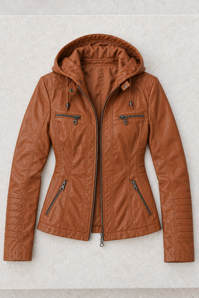 Corinna Leather-Look Jacket — Camel
