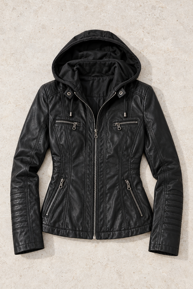 Corinna Leather-Look Jacket — Black
