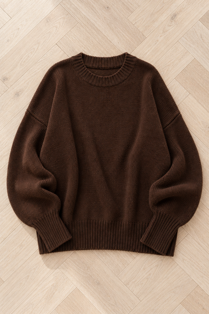 Demi Oversized Wool Sweater — Chocolate Brown