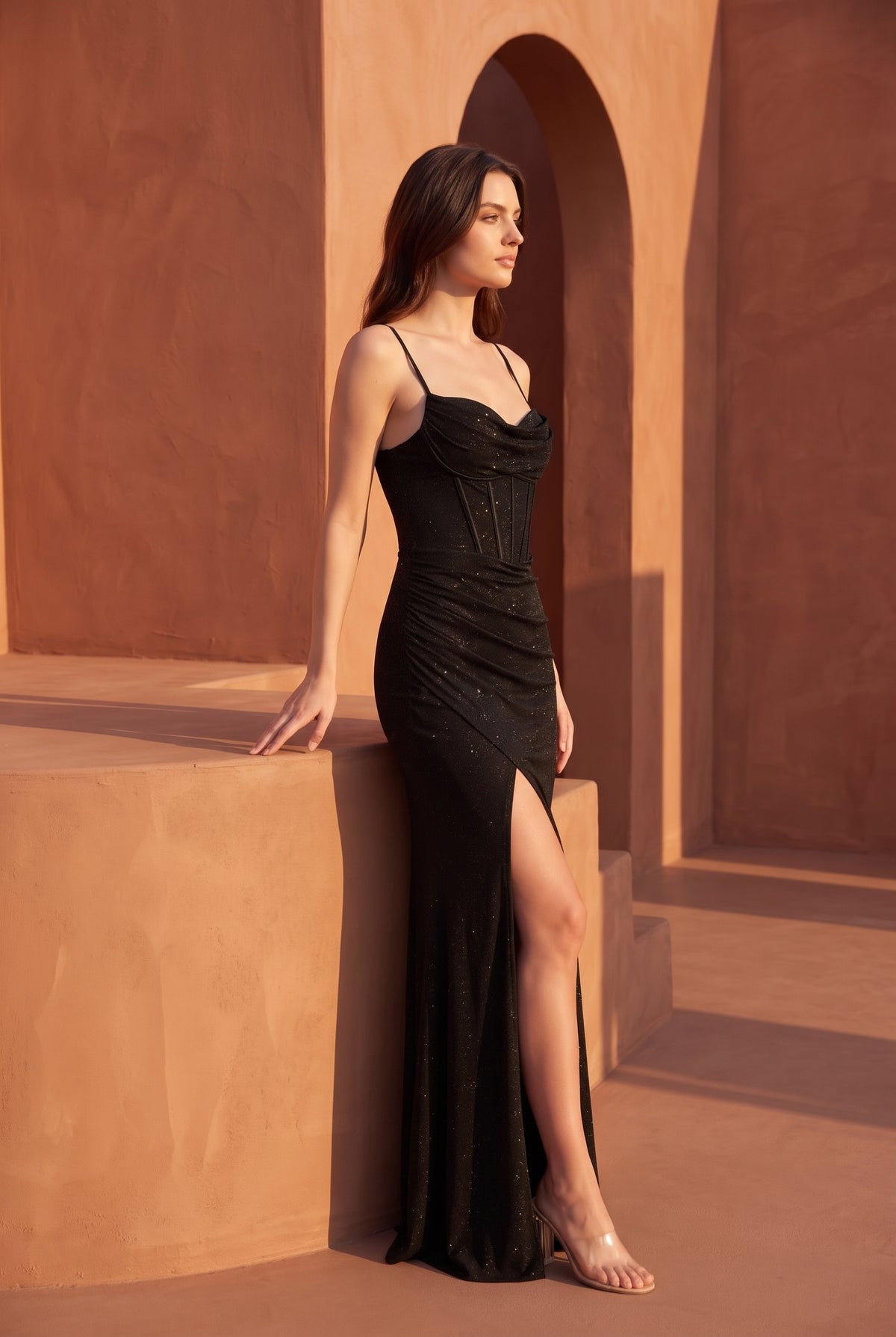 Elina Glitter Maxi Dress — Black