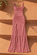 Elina Glitter Maxi Dress — Pink