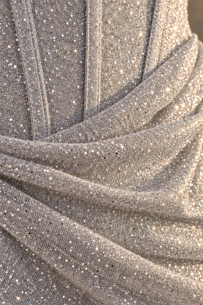 Elina Glitter Maxi Dress — Silver