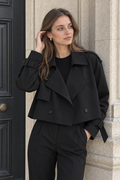 Eugenie Cropped Trench Coat — Black