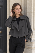 Eugenie Cropped Trench Coat — Dark Grey