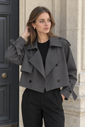 Eugenie Cropped Trench Coat — Dark Grey