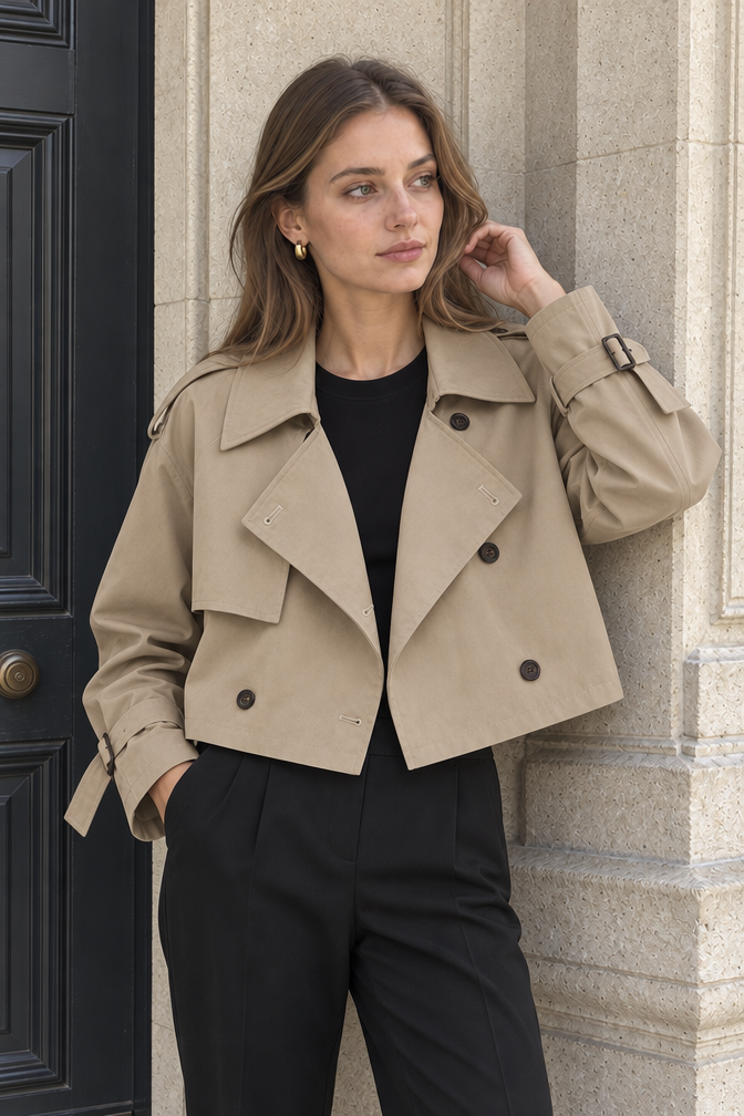 Eugenie Cropped Trench Coat — Camel