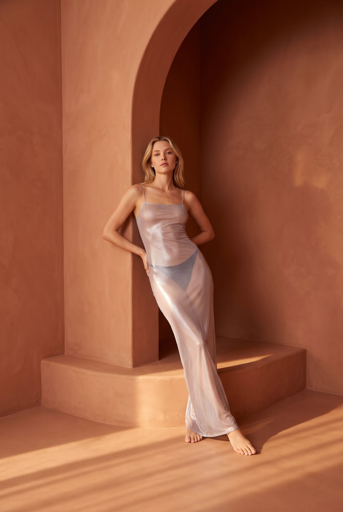 Faustine Sheer Metallic Maxi Dress