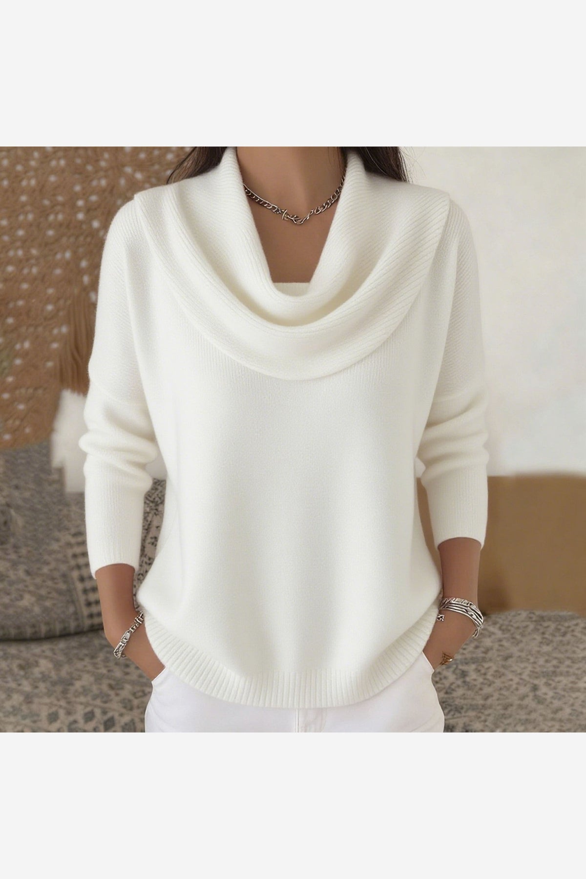 Ribbed Knit Cowl Neck Sweater